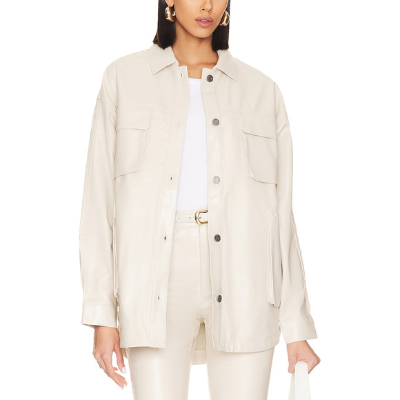 Afrm 'Bruno' White Polyurethane Shacket Jacket Size S